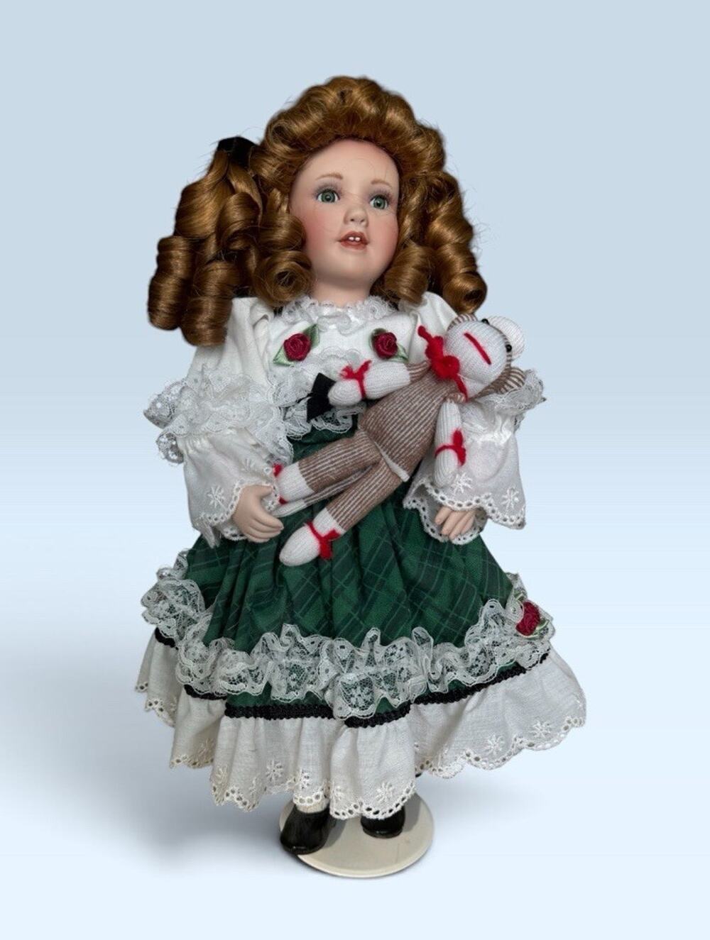 Paradise Galleries "emily" Porcelain Doll W/ Sock Monkey
